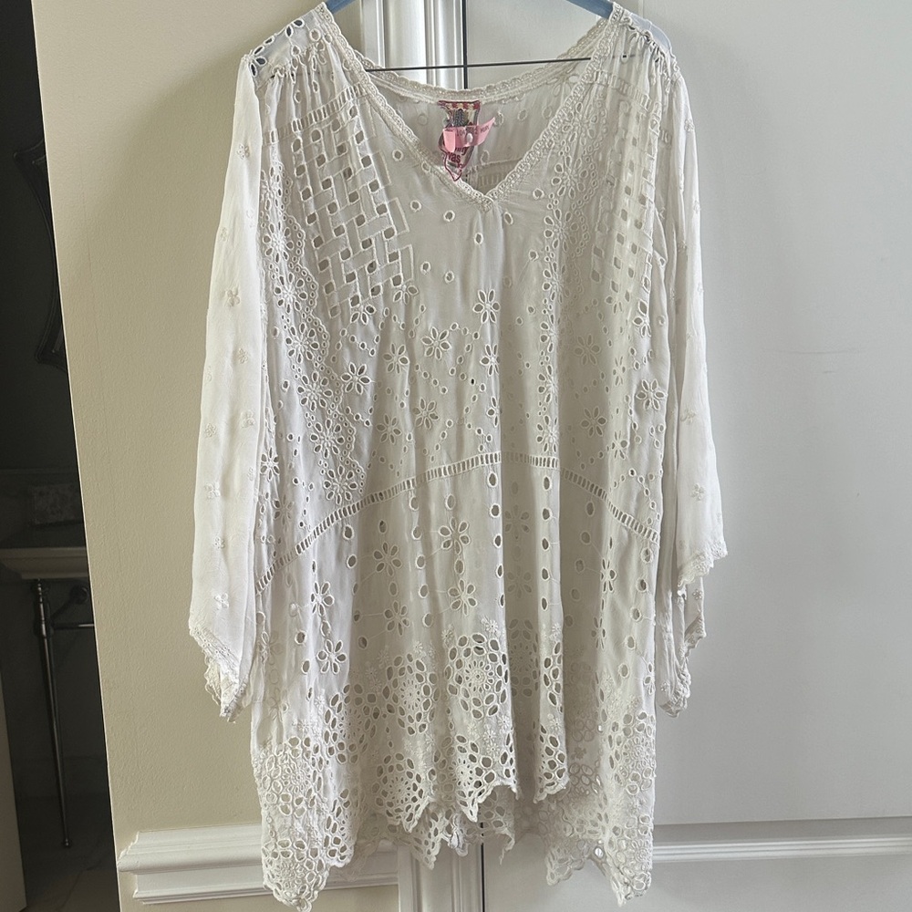 Johnny Was tunic length eyelet top.